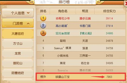 梦幻西游手游个人门派排名怎么看 门派个人排名查看方法