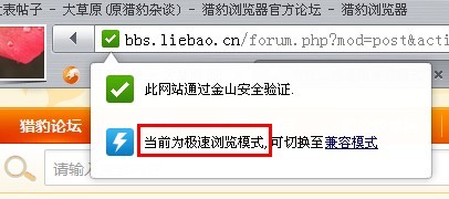 猎豹浏览器如何判断当前页面使用的是什么浏览模式 猎豹浏览器如何判断当前页面使用的是什么浏览模式
